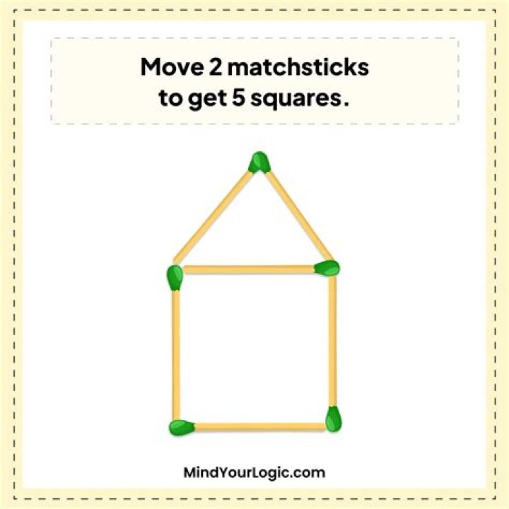 Brain Teaser Challenge: Can You Move 2 Matchsticks to get 5 Squares from House?