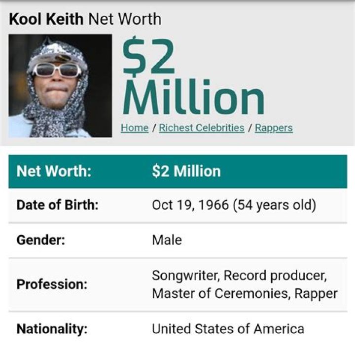 Kool Keith Net Worth: Details About Songs, Height, Age, Wife, Albums - SarkariResult