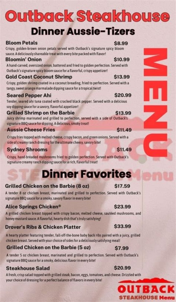 Outback Steakhouse Dinner Menu Prices & Hours - SarkariResult