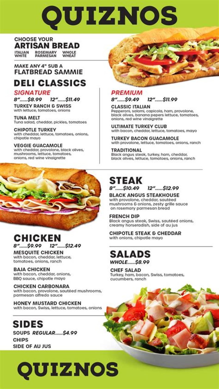 Quiznos Menu and Prices - SarkariResult